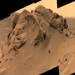 Comanche outcrop, seen in a mosaic of panoramic camera images from Mars rover Spirit, holds key mineralogical evidence for an ancient lake in Gusev Crater.  Photo by: NASA/JPL-Caltech/Cornell University/Arizona State University
