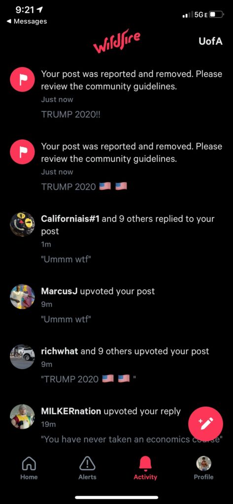 Wildfire conversation UA College Republicans